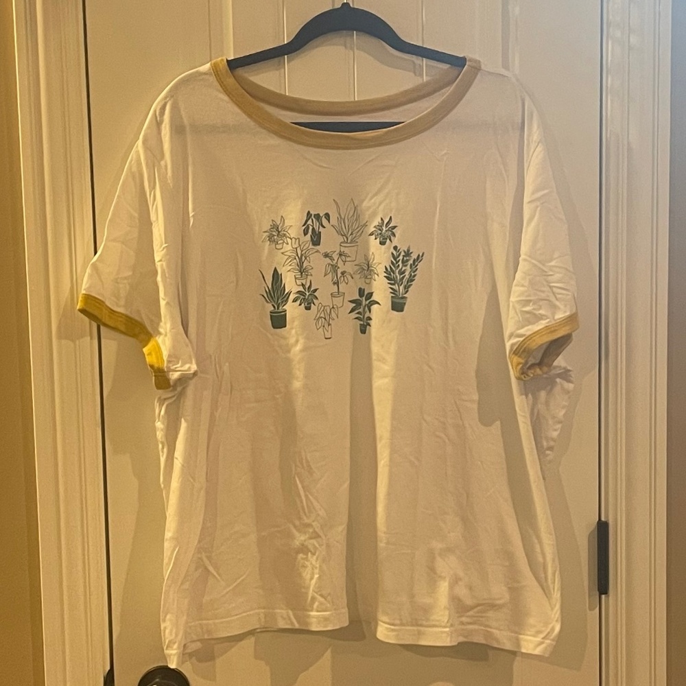 Modcloth Ringer Tee; Plant Print; Plus Size 3X